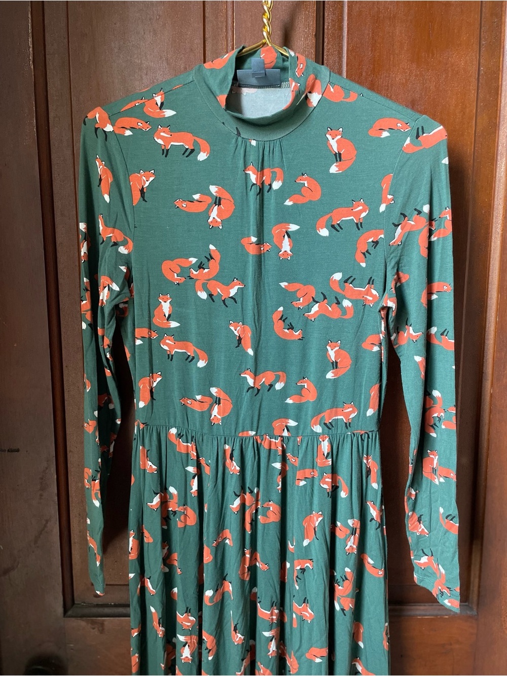 ModCloth women’s small long sleeve green dress with fox - Picture 3 of 6